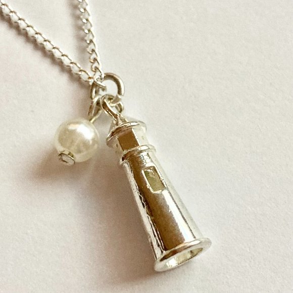 Nautical Pearl Lighthouse Charm Necklace Silver Plated Pendant 22" Chain - Picture 4 of 8